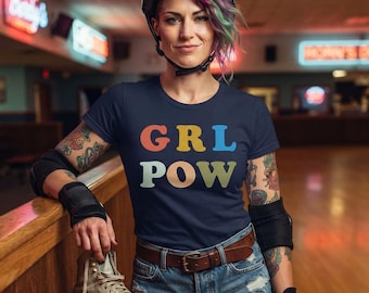 GRL-POW | Girl Power Feminist  Rainbow Lettering  |  Unisex Jersey Short Sleeve Tshirt