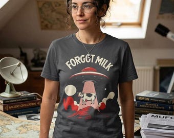 FORGOT-MILK | Retro UFO Tee | Funny Ufologist & Alien Enthusiast Gift | Unisex Jersey Short Sleeve Tshirt