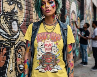NUDE-MASH | Edgy Graffiti Graphic T-Shirt | Urban Streetwear | Boombox Skull Unisex Jersey Short Sleeve Tshirt