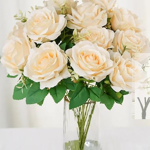 Artificial Rose Bud Bush 14 Stems 19in Cream