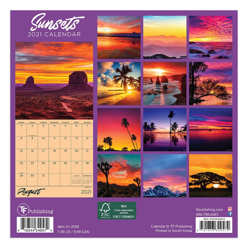 2021 Sunsets Mini Wall Calendar 7x7 Etsy