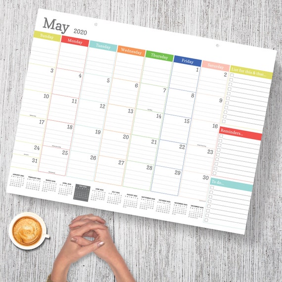 2020 Rainbow Blocks Large Monthly Desk Pad Calendar 22x17 Etsy