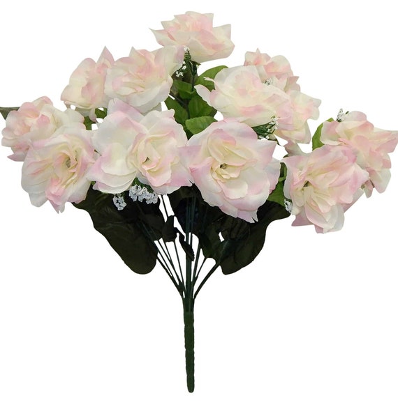 Cream and Pink Artificial Open Rose Stems, Package of 12 Pieces