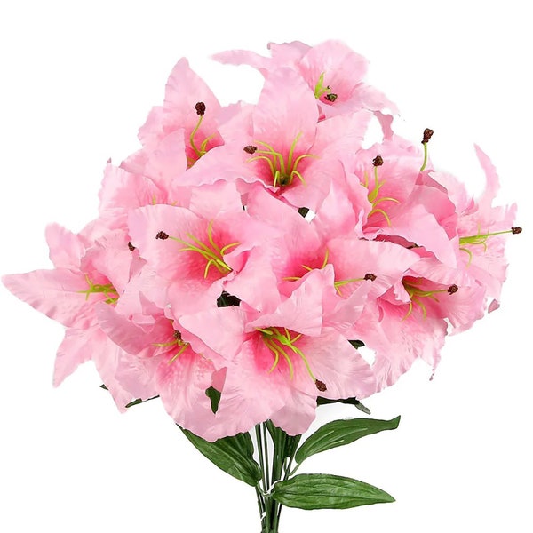 Satin Tiger Lily Bush 14 Stems 22in Pink ARTIFICIAL