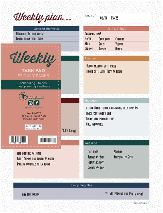 Office Business & Industrial To Do Undated Weekly Large 9"x12" Task Pad