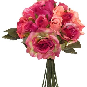 Artificial Elegant Rose Bouquet 18 Stems 14in Fuschia ARTIFICIAL