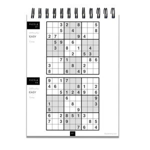May include: Two Sudoku puzzles with a difficulty level of easy. The puzzles are printed on a white page with a black grid and numbers.