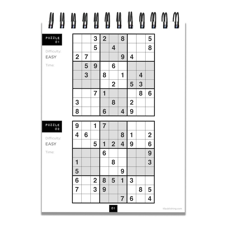 May include: Two Sudoku puzzles with a difficulty level of easy. The puzzles are printed on a white page with a black grid and numbers.
