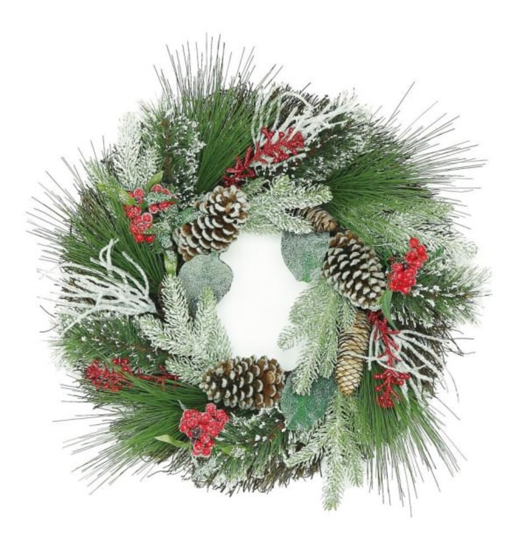 Snow Mixed Pine Berry Wreath 20