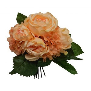 ARTIFICIAL Cabbage Rose Bouquet 9 Stems 12in Peach ARTIFICIAL