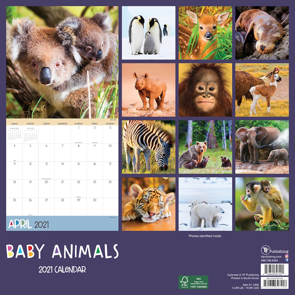 2021 Baby Animals Wall Calendar 12x12 Etsy