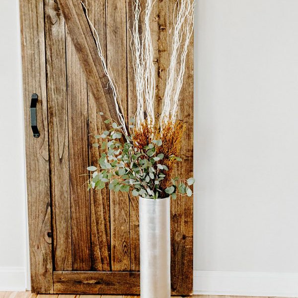 Cylinder Bamboo Floor Vase 27in Silver ARTIFICIAL