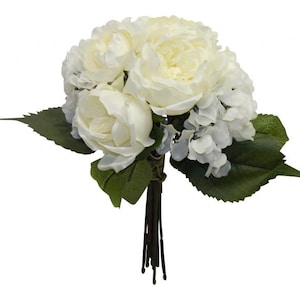 ARTIFICIAL Cabbage Rose Bouquet 9 Stems 12in Cream ARTIFICIAL
