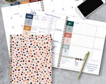 Spotted Dot Boho Undated Large Weekly Monthly Spiral Planner- Perfect for Weekly Prep / Meal Planning! 9 x11 Large Size with Gold Spiral