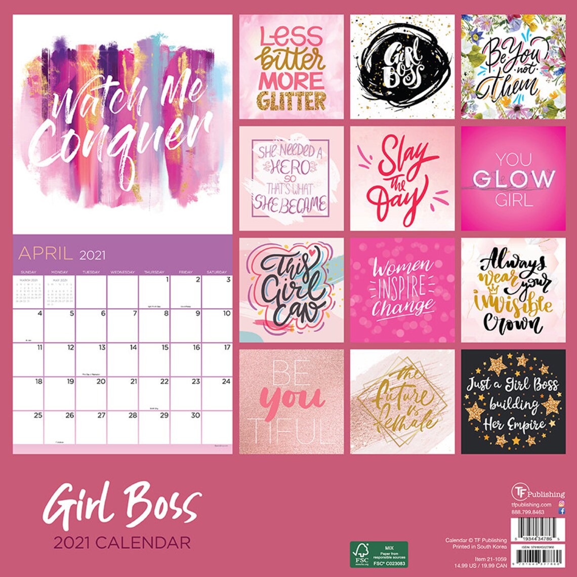 2021 Girl Boss Wall Calendar 12x12 Pink Go Get Em Girl Etsy
