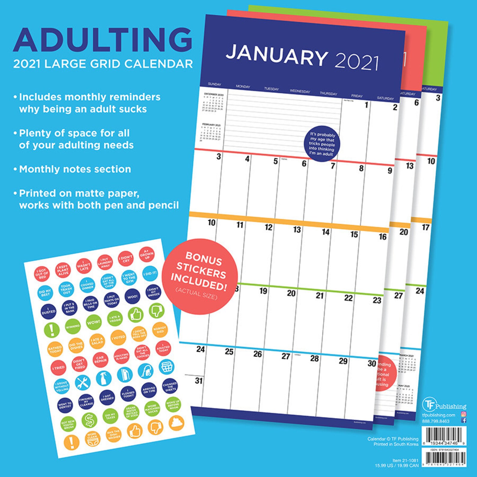 2021 Big Grid Adulting Wall Calendar 12x12 Large Grid | Etsy