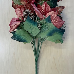 ARTIFICIAL Poinsettia Bush 12 Stems 18in Rustic Red ARTIFICIAL