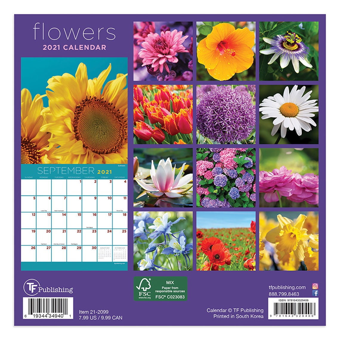 2021 Flowers Mini Wall Calendar 7x7 Etsy