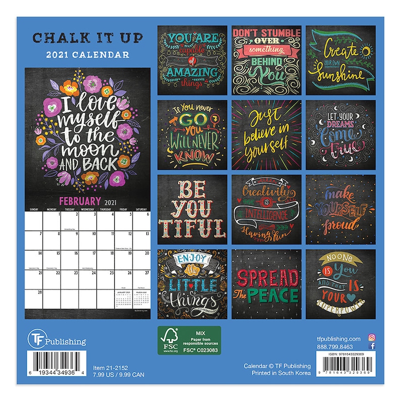 2021 Chalk It Up Mini Wall Calendar 7x7 | Etsy