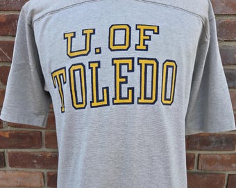 rare 80s vintage University of Toledo Rockets T shirt / Medium / UT v-neck