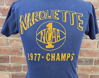 rare vintage 1977 Marquette Warriors NCAA champs T shirt / XS / University NCAA basketball champions