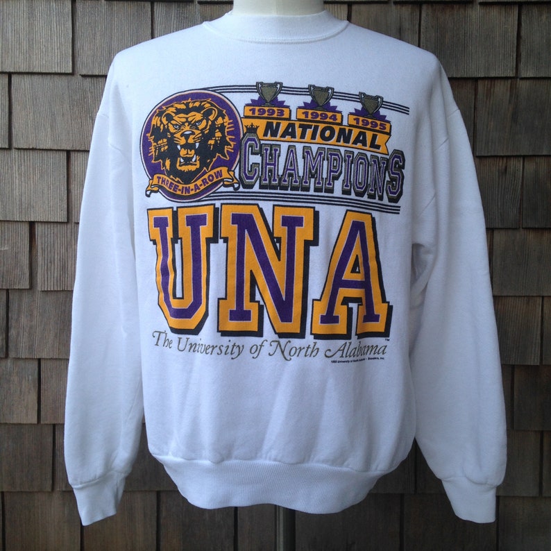 Vintage 1995 University Of North Alabama Lions Football 3 In A Row National Champions Sweatshirt Medium University 1993 1994 Champs