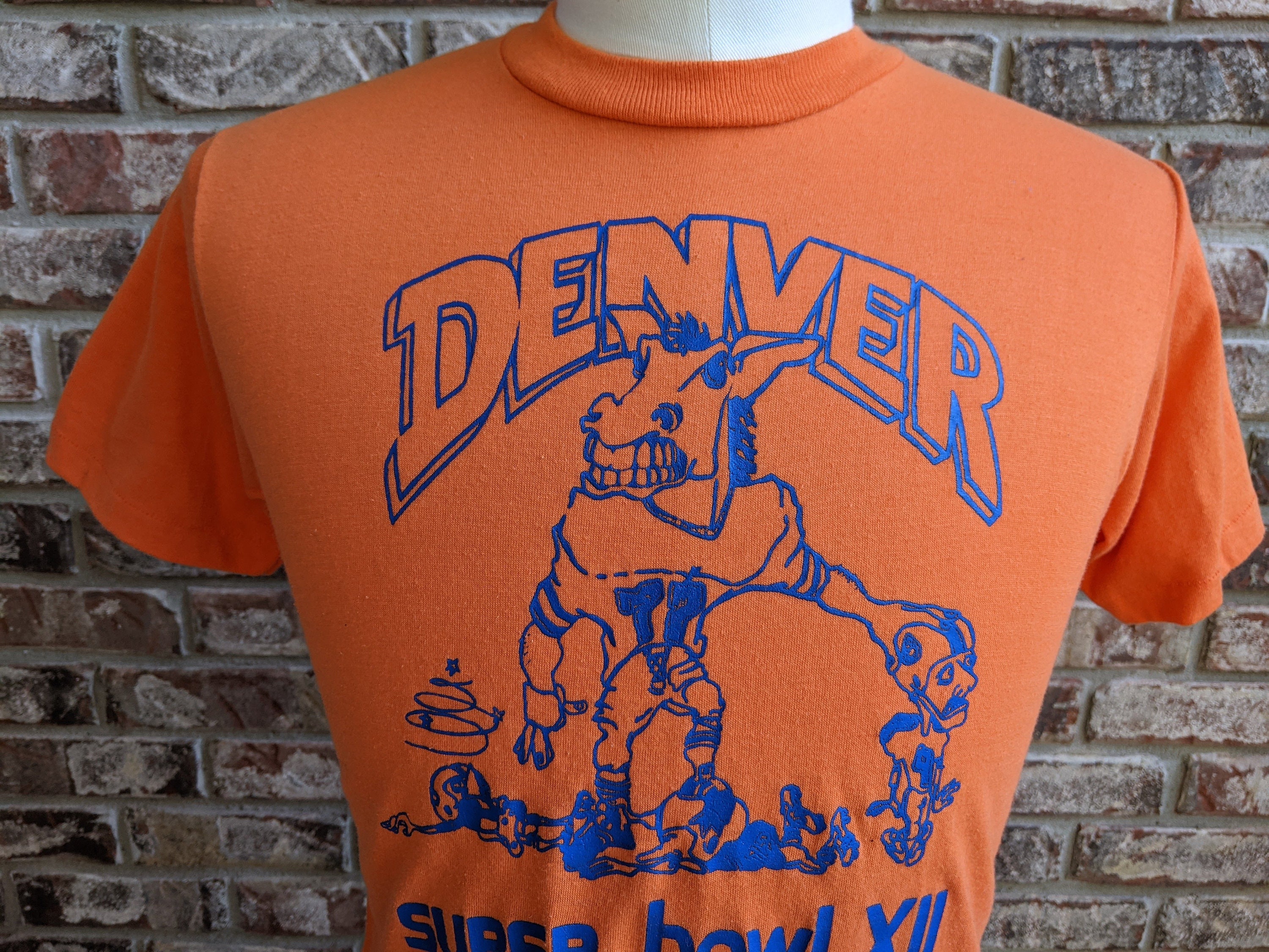 Rare 70s Vintage Denver Broncos Super Bowl XII Cartoon T Shirt 
