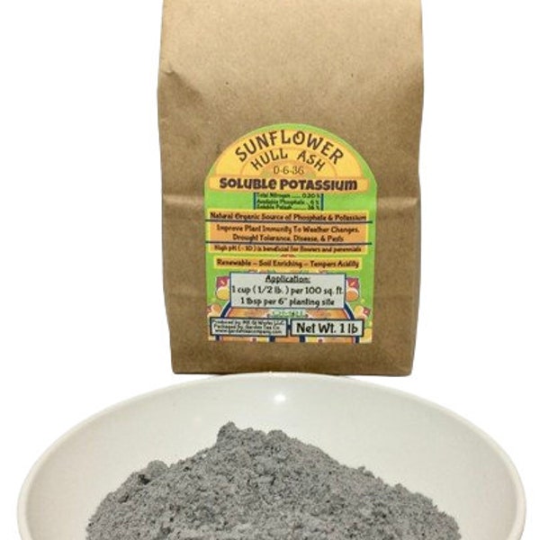 Potassium- Organic Fertilizer Sunflower Hull Ash - Increase Flowering / Natural Renewable Phosphate For Plants / Organic Gardening Methods