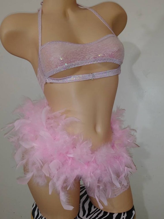 Sexy Pink Set With Feather Tutu. Bling,rave,bikini, Dancewear, Exotic  Dancwear, Boudoir,stripperwear Poledancer, Burlesque,lingerie,erotic