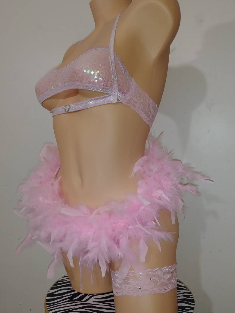 Sexy Pink Set With Feather Tutu. Bling,rave,bikini, Dancewear, Exotic  Dancwear, Boudoir,stripperwear Poledancer, Burlesque,lingerie,erotic 