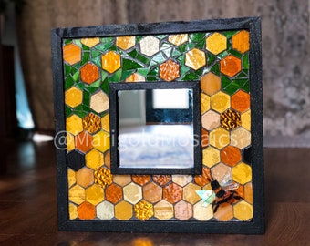 Stained Glass Mosaic Honeycomb Mirror