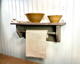Small Primitive Painted Shelf with wooden dowel