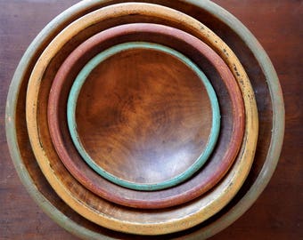 PAINTED WOODEN BOWLS/ 15 inch bowl /  Farmhouse Decor/Wood Bowls/ Distressed Wooden Bowls/ Vintage Wood Bowls/ Primitive Wooden Bowls