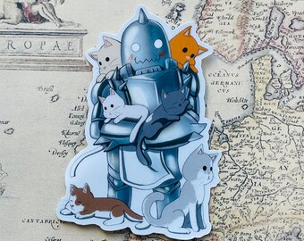 Fullmetal Alchemist Alphonse With Kittens Waterproof Vinyl Sticker