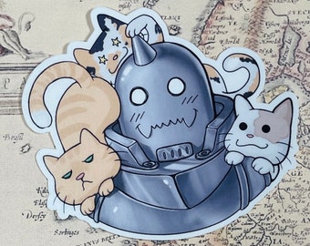 Fullmetal Alchemist Alphonse with Kitties Waterproof wDie-Cut 3 Inch Sticker