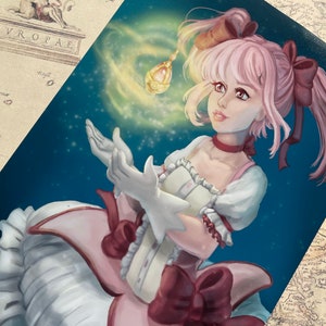 Puella Magi Madoka Magica Looking at Soul Gem Wall Art Print