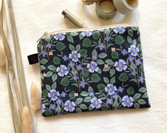 Blue Briar Mini Zipper Pouch with Flowers and Leaves, Small Bag with Rifle Paper Co Fabric