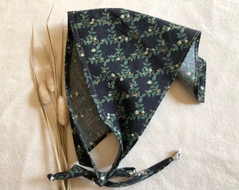 Bramble Hair Bandana in Almost Black with BlackBerry Vines, Hairkerchief with Metallic Gold Accents