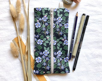 Blue Briar Pen Pouch with Zipper, Cute Floral Bag for Journaling or School