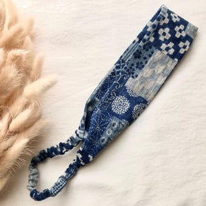Boro Headband in Japanese Fabric, Indigo Blue Patchwork Print Hair Accessory