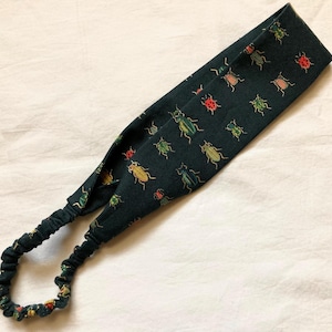 Cute Beetle Headband in Dark Green with Metallic Gold and Ladybugs