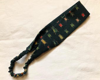 Cute Beetle Headband in Dark Green with Metallic Gold and Ladybugs