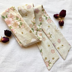 Japanese Hair Ribbon With Rabbits and Sakura Flowers With Metallic Gold ...