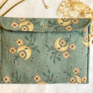Sage Moon Padded Pouch, Small Snap Bag for Makeup, Traveling, Phones, Cute Celestial Organizer