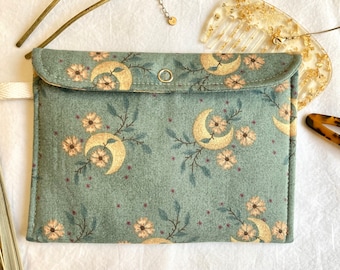 Sage Moon Padded Pouch, Small Snap Bag for Makeup, Traveling, Phones, Cute Celestial Organizer