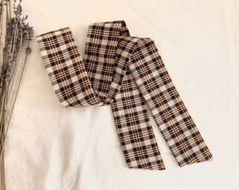 Autumn Plaid Hair Ribbon in Soft Cotton, Cute Retro Tie Up Headband or Purse Scarf