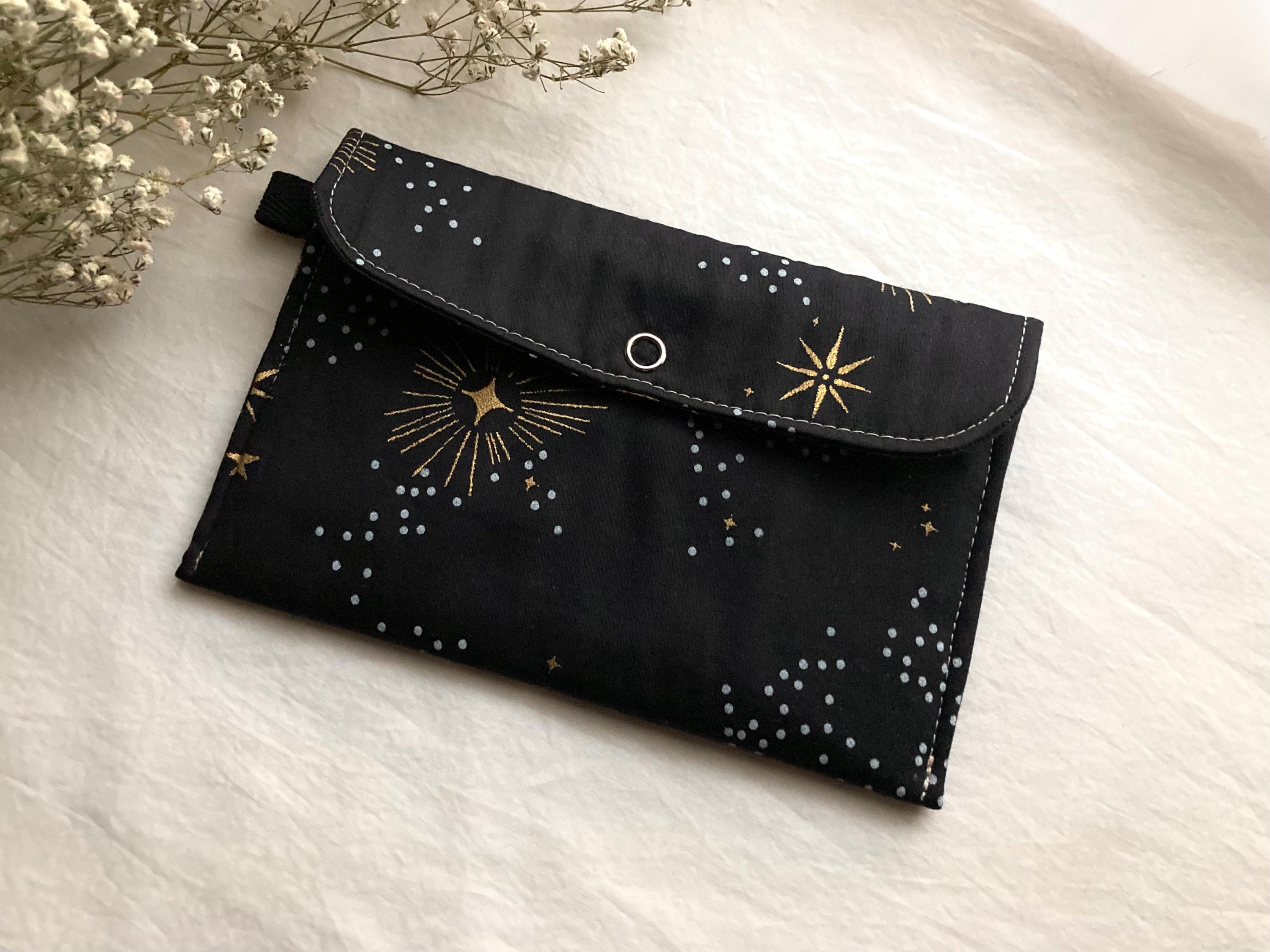 Celestial Pouch in Silky Cotton With Metallic Gold Moons and