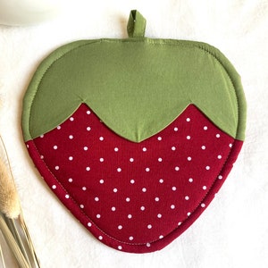 Strawberry Pot Holder or Trivet, Cottagecore Home and Kitchen Decor image 2