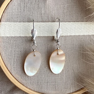 Shell Dangle Earrings In Sterling Silver Plate and Leverback Clasp