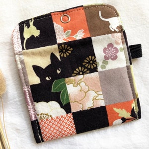 Black Cat Tiny Pouch, Padded Small Japanese Fabric Snap Coin Purse or Card Case with Kitties and Flowers image 9